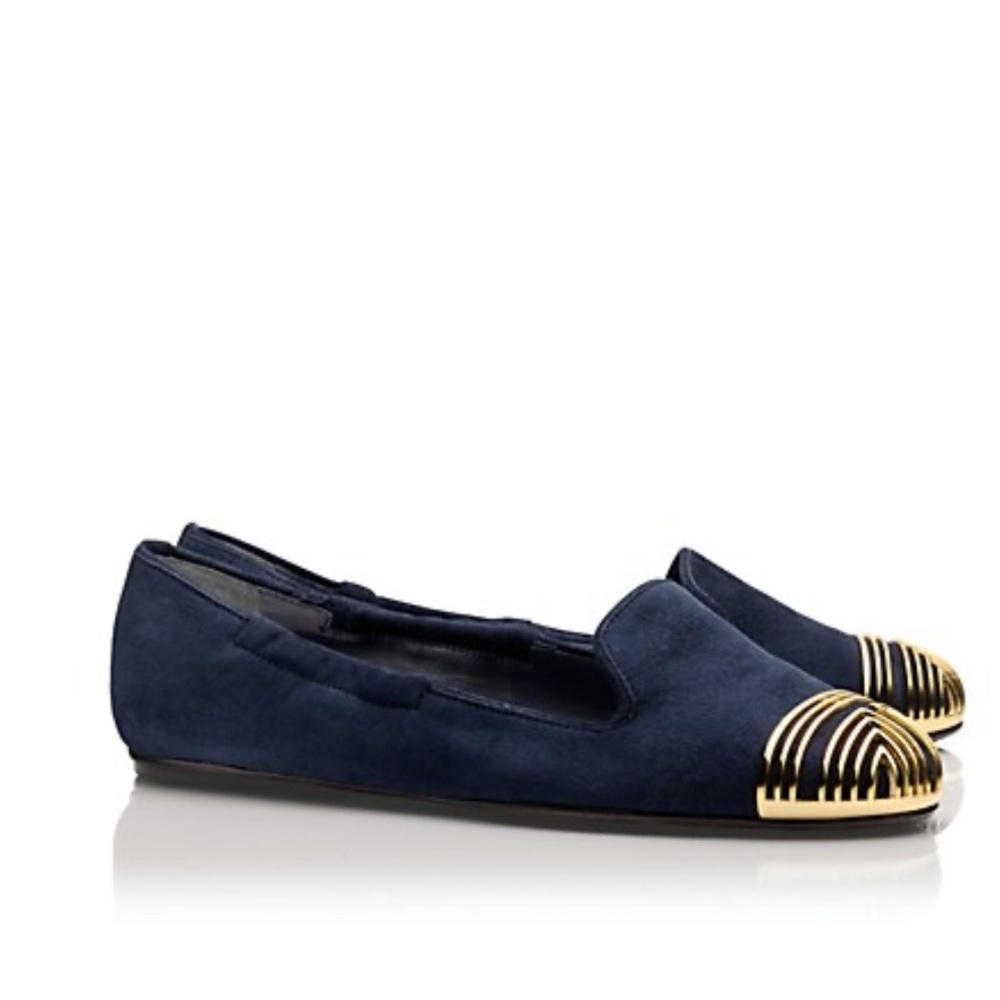 NIB Tory Burch Charlee Smoking Slipper in Softy Suede Bright Navy Size 10.5